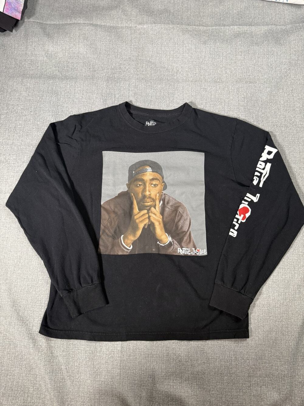 Poetic Justice Tupac Shakur Long Sleeve T-Shirt Mens L Black 2Pac Rap Tee